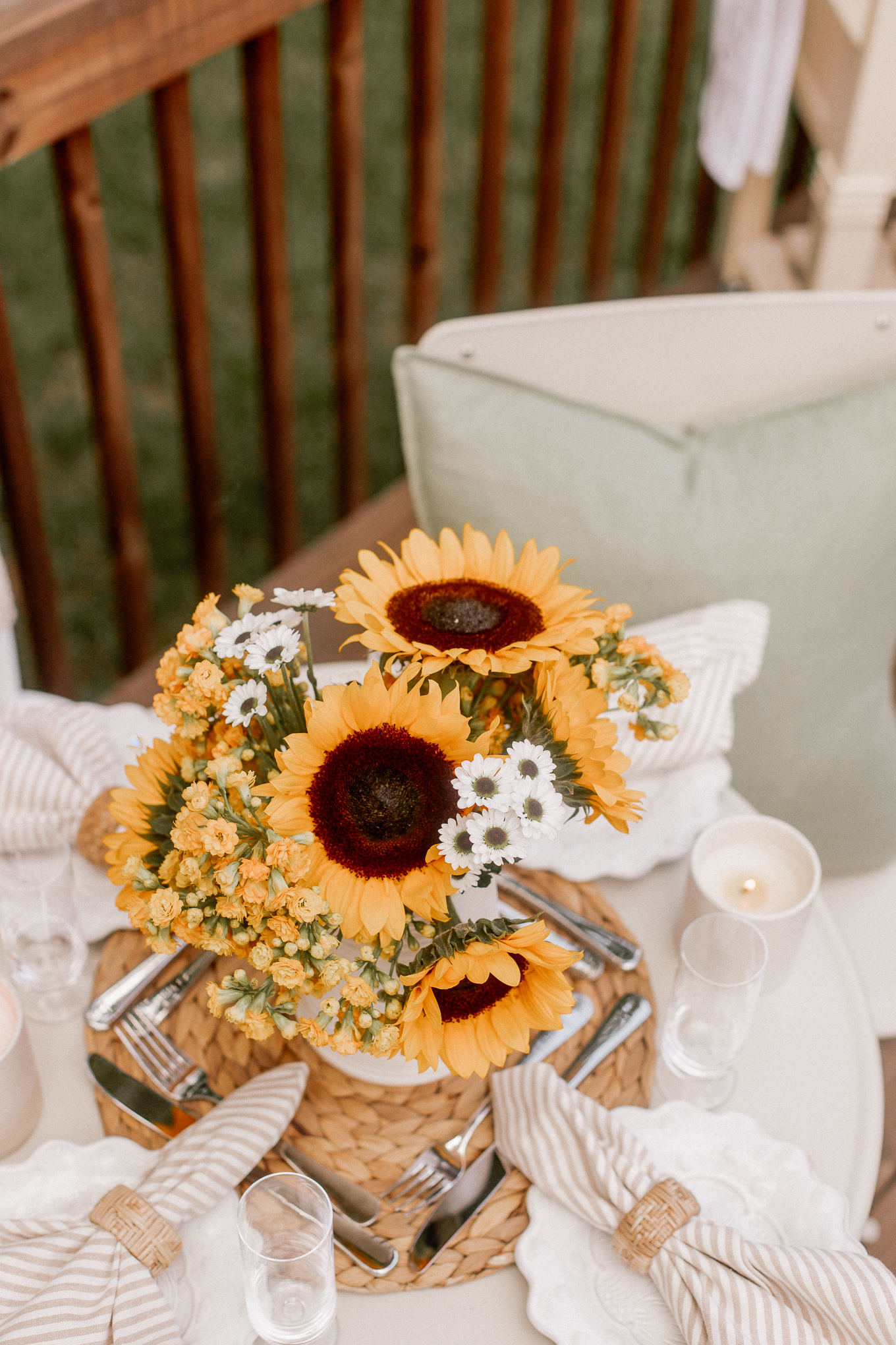 Neutral Tablescape with Sunflowers | Fall Floral Arrangement | Louella Reese