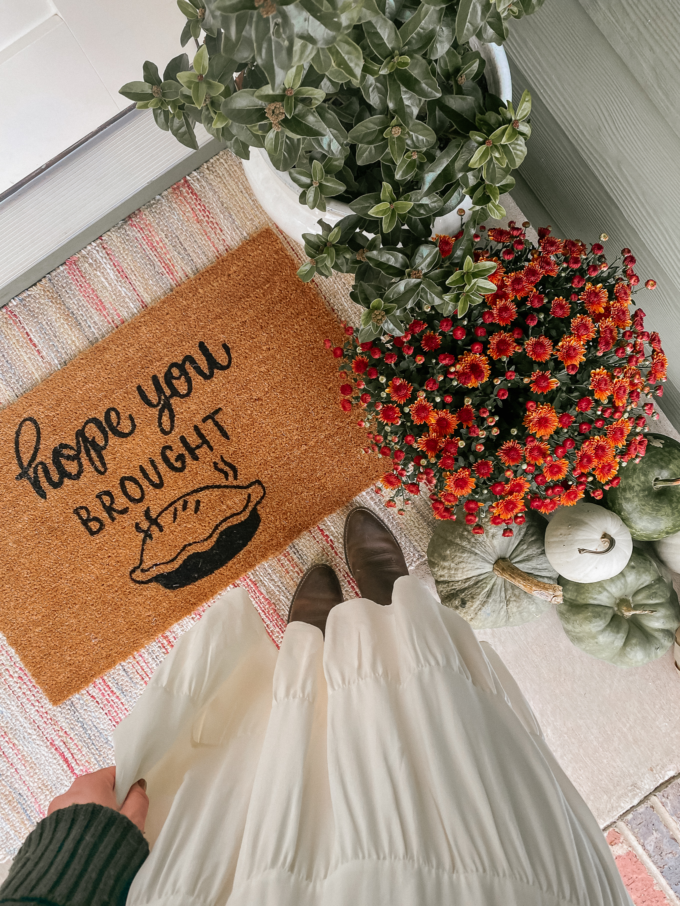 Fall front porch essentials | Front Door Mat, Hope Your Brought Pie Mat | Louella Reese