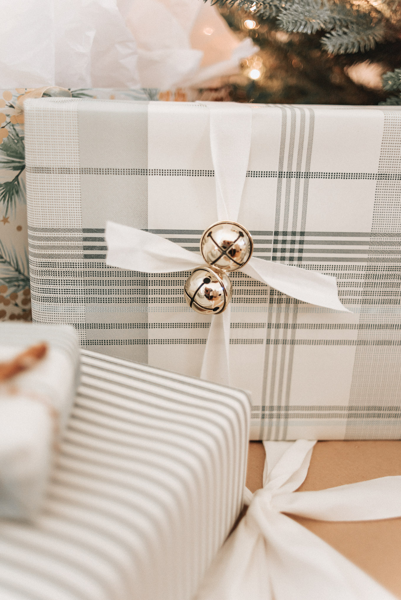 Plaid Wrapping Paper, Gold Bells | Charming | Louella Reese