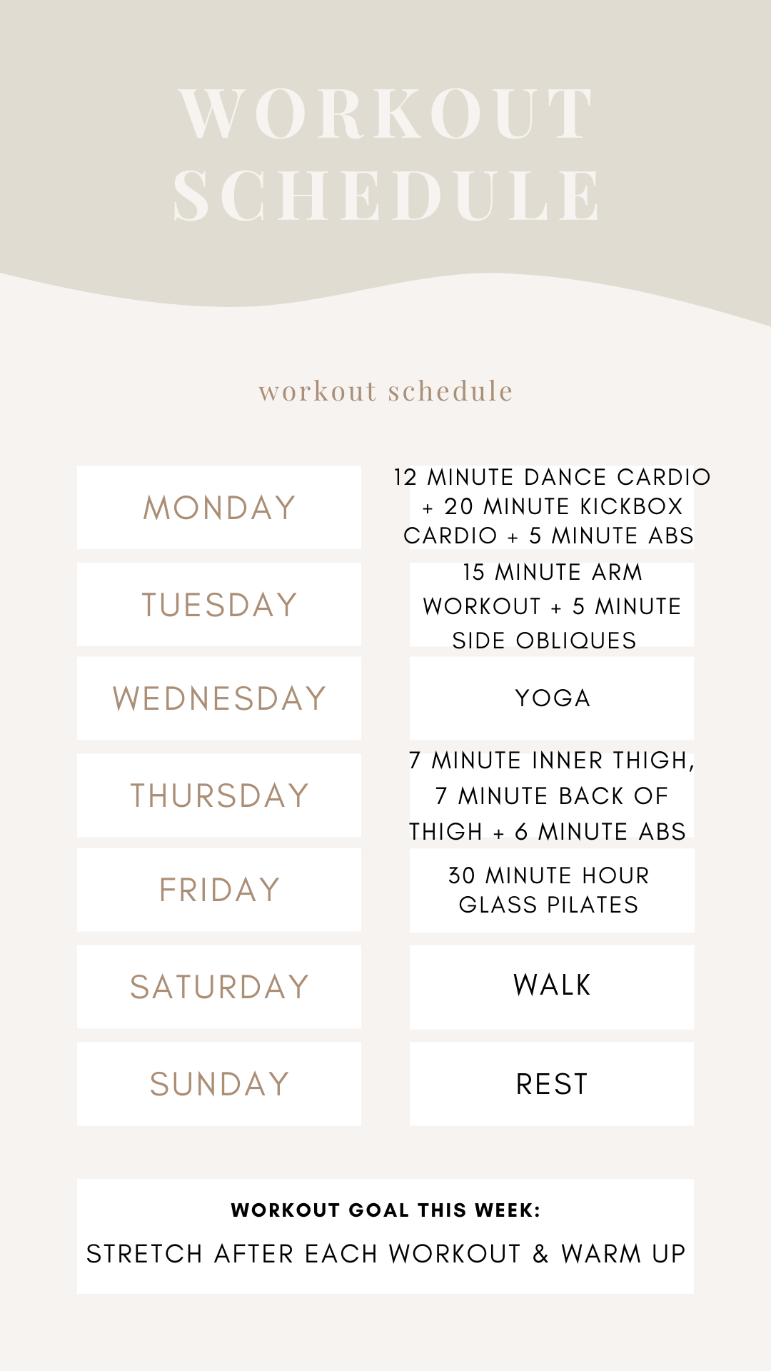 Week Workout Schedule - At Home Workouts | Louella Reese