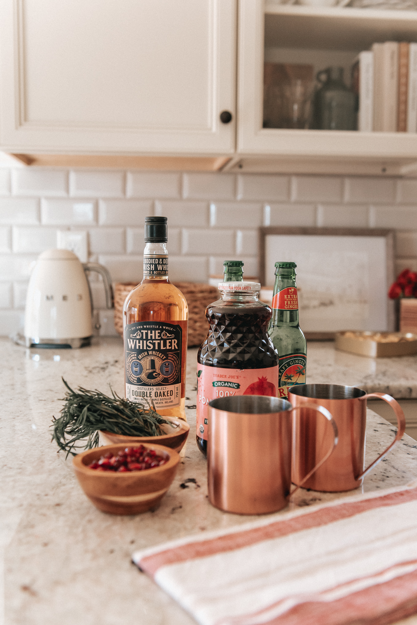 ingredients for a pomegranate whiskey mule | cocktail recipe | louella Reese
