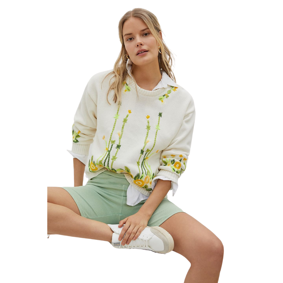 embroidered floral sweater for spring, lifestyle | Louella Reese