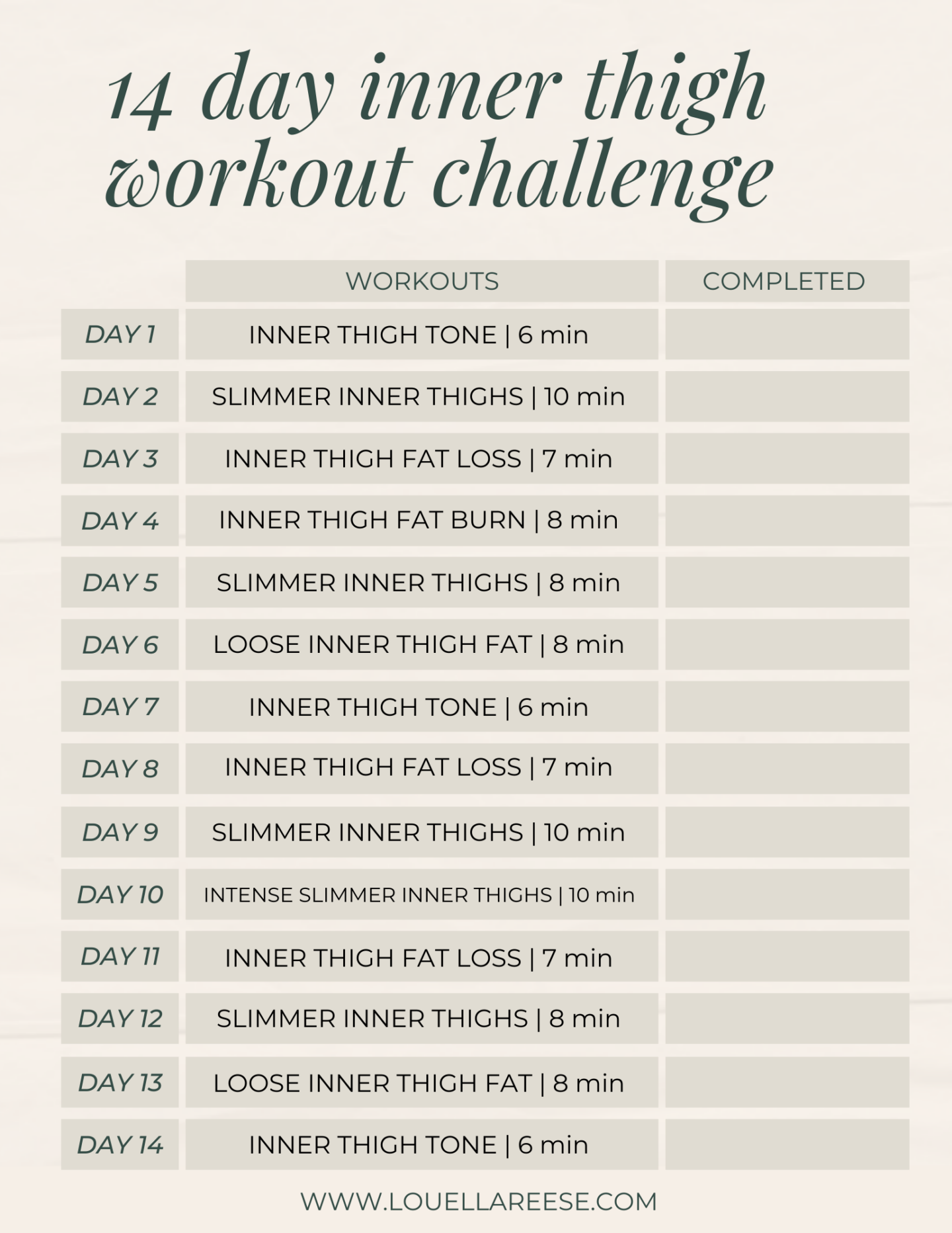 14 day inner thigh workout challenge | Louella Reese